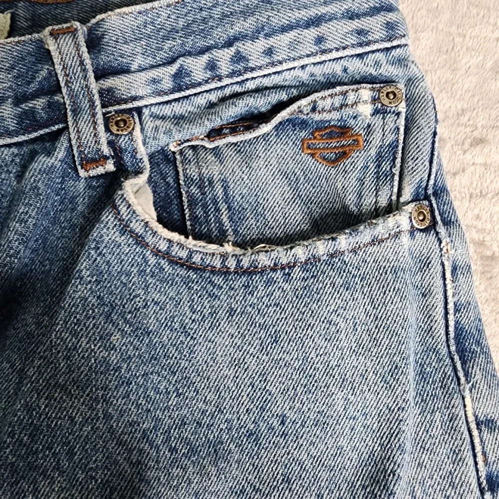 Harley Davidson Mens 34 x 34 Blue Denim Pants Traditional Fit Distressed Grunge
